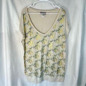Baby Phat Woman’s Y2K Beige V-Neck Short Sleeve Top with Gold Script — Size 2X